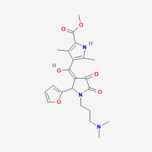 molecular formula C22H27N3O6 B2730521 甲基 4-[(E)-[1-(3-(二甲胺基)丙基)-2-(呋喃-2-基)-4,5-二氧吡咯烷-3-基甲亚)-羟甲基]-3,5-二甲基-1H-吡咯-2-甲酸酯 CAS No. 578745-20-7