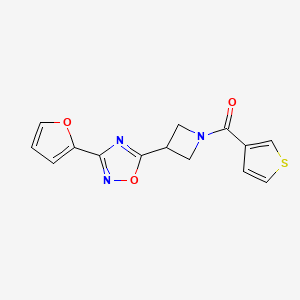 molecular formula C14H11N3O3S B2730534 (3-(3-(呋喃-2-基)-1,2,4-噁二唑-5-基)氮杂环丙烷-1-基)(噻吩-3-基)甲酮 CAS No. 1428363-88-5