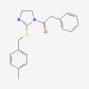 molecular formula C19H20N2OS B2730551 1-[2-[(4-Methylphenyl)methylsulfanyl]-4,5-dihydroimidazol-1-yl]-2-phenylethanone CAS No. 851805-23-7
