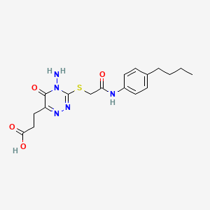 molecular formula C18H23N5O4S B2730556 3-[4-Amino-3-[2-(4-butylanilino)-2-oxoethyl]sulfanyl-5-oxo-1,2,4-triazin-6-yl]propanoic acid CAS No. 896171-22-5
