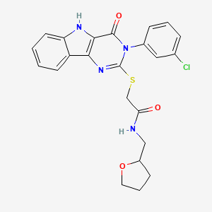 2-[[3-(3-chlorophenyl)-4-oxo-5H-pyrimido[5,4-b]indol-2-yl]sulfanyl]-N-(oxolan-2-ylmethyl)acetamide