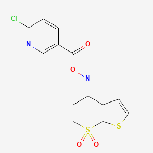 molecular formula C13H9ClN2O4S2 B2730577 [(E)-(7,7-二氧代-5,6-二氢噻吩并[2,3-b]噻吩-4-基亚甲基)氨基] 6-氯吡啶-3-甲酸酯 CAS No. 672951-63-2