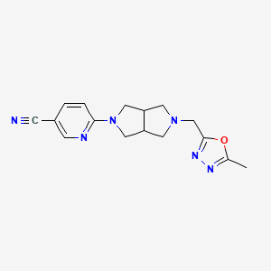 molecular formula C16H18N6O B2730591 6-[2-[(5-Methyl-1,3,4-oxadiazol-2-yl)methyl]-1,3,3a,4,6,6a-hexahydropyrrolo[3,4-c]pyrrol-5-yl]pyridine-3-carbonitrile CAS No. 2415620-94-7