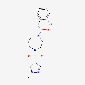 molecular formula C18H24N4O4S B2730593 2-(2-methoxyphenyl)-1-(4-((1-methyl-1H-pyrazol-4-yl)sulfonyl)-1,4-diazepan-1-yl)ethanone CAS No. 2034489-03-5