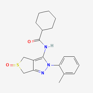 molecular formula C19H23N3O2S B2730615 N-[2-(2-methylphenyl)-5-oxo-4,6-dihydrothieno[3,4-c]pyrazol-3-yl]cyclohexanecarboxamide CAS No. 958702-70-0