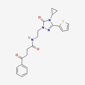 molecular formula C21H22N4O3S B2730618 N-(2-(4-cyclopropyl-5-oxo-3-(thiophen-2-yl)-4,5-dihydro-1H-1,2,4-triazol-1-yl)ethyl)-4-oxo-4-phenylbutanamide CAS No. 1448071-59-7