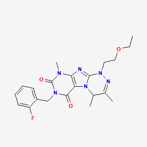 molecular formula C21H25FN6O3 B2730621 1-(2-ethoxyethyl)-7-(2-fluorobenzyl)-3,4,9-trimethyl-1,4-dihydro-[1,2,4]triazino[3,4-f]purine-6,8(7H,9H)-dione CAS No. 919007-08-2