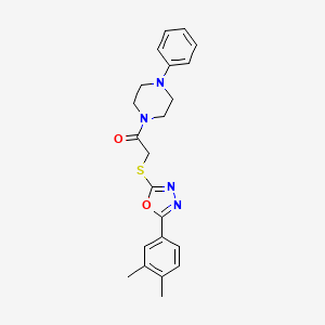 molecular formula C22H24N4O2S B2730626 1-({[5-(3,4-Dimethylphenyl)-1,3,4-oxadiazol-2-yl]thio}acetyl)-4-phenylpiperazine CAS No. 851129-40-3