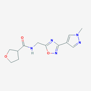 molecular formula C12H15N5O3 B2730640 N-((3-(1-methyl-1H-pyrazol-4-yl)-1,2,4-oxadiazol-5-yl)methyl)tetrahydrofuran-3-carboxamide CAS No. 2034533-88-3