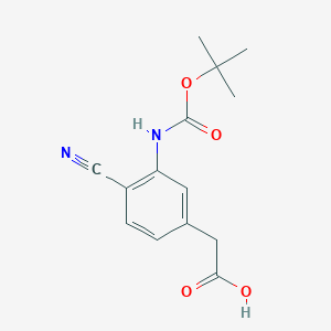 molecular formula C14H16N2O4 B2730669 2-[4-Cyano-3-[(2-methylpropan-2-yl)oxycarbonylamino]phenyl]acetic acid CAS No. 2248328-90-5