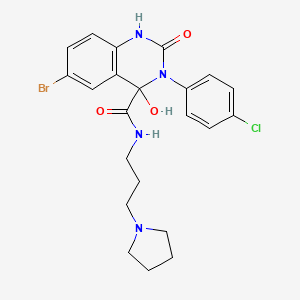 molecular formula C22H24BrClN4O3 B2730674 6-bromo-3-(4-chlorophenyl)-4-hydroxy-2-oxo-N-(3-(pyrrolidin-1-yl)propyl)-1,2,3,4-tetrahydroquinazoline-4-carboxamide CAS No. 443101-53-9
