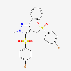 molecular formula C23H18Br2N2O4S2 B2730699 4-bromophenyl 4-{[(4-bromophenyl)sulfonyl]methyl}-1-methyl-3-phenyl-1H-pyrazol-5-yl sulfone CAS No. 318959-31-8