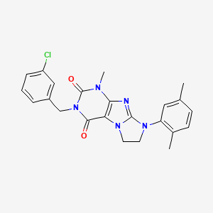molecular formula C23H22ClN5O2 B2730705 8-(2,5-Dimethylphenyl)-3-[(3-chlorophenyl)methyl]-1-methyl-1,3,5-trihydroimida zolidino[1,2-h]purine-2,4-dione CAS No. 938842-12-7