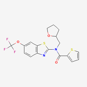 molecular formula C18H15F3N2O3S2 B2730719 N-((tetrahydrofuran-2-yl)methyl)-N-(6-(trifluoromethoxy)benzo[d]thiazol-2-yl)thiophene-2-carboxamide CAS No. 1219911-46-2