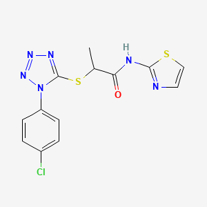 molecular formula C13H11ClN6OS2 B2730726 2-((1-(4-chlorophenyl)-1H-tetrazol-5-yl)thio)-N-(thiazol-2-yl)propanamide CAS No. 887347-85-5