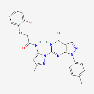 molecular formula C24H20FN7O3 B2730729 2-(2-fluorophenoxy)-N-(3-methyl-1-(4-oxo-1-(p-tolyl)-4,5-dihydro-1H-pyrazolo[3,4-d]pyrimidin-6-yl)-1H-pyrazol-5-yl)acetamide CAS No. 1170447-67-2