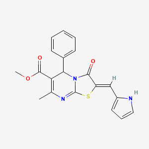 molecular formula C20H17N3O3S B2730732 (Z)-methyl 2-((1H-pyrrol-2-yl)methylene)-7-methyl-3-oxo-5-phenyl-3,5-dihydro-2H-thiazolo[3,2-a]pyrimidine-6-carboxylate CAS No. 832137-34-5