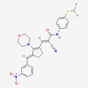 molecular formula C27H24F2N4O4S B2730756 (E)-2-cyano-N-[4-(difluoromethylsulfanyl)phenyl]-3-[(3E)-2-morpholin-4-yl-3-[(3-nitrophenyl)methylidene]cyclopenten-1-yl]prop-2-enamide CAS No. 327106-93-4