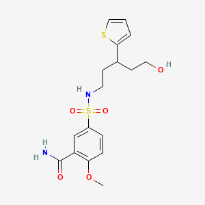 molecular formula C17H22N2O5S2 B2730757 5-{[5-Hydroxy-3-(thiophen-2-yl)pentyl]sulfamoyl}-2-methoxybenzamide CAS No. 2097926-67-3