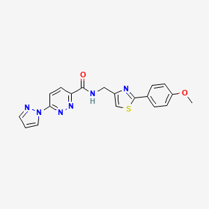 molecular formula C19H16N6O2S B2730758 N-((2-(4-甲氧基苯基)噻唑-4-基)甲基)-6-(1H-吡唑-1-基)吡啶并[3]嘌呤-3-羧酰胺 CAS No. 1351652-70-4