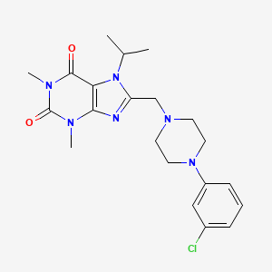 molecular formula C21H27ClN6O2 B2730759 8-[[4-(3-Chlorophenyl)piperazin-1-yl]methyl]-1,3-dimethyl-7-propan-2-ylpurine-2,6-dione CAS No. 878421-80-8