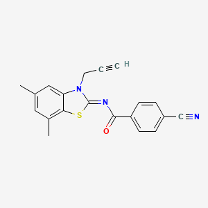 4-cyano-N-(5,7-dimethyl-3-prop-2-ynyl-1,3-benzothiazol-2-ylidene)benzamide