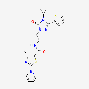 molecular formula C20H20N6O2S2 B2730766 N-(2-(4-cyclopropyl-5-oxo-3-(thiophen-2-yl)-4,5-dihydro-1H-1,2,4-triazol-1-yl)ethyl)-4-methyl-2-(1H-pyrrol-1-yl)thiazole-5-carboxamide CAS No. 1448131-79-0