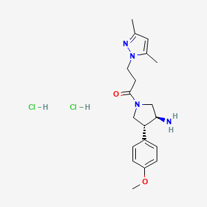 molecular formula C19H28Cl2N4O2 B2730774 1-[(3S,4R)-3-Amino-4-(4-methoxyphenyl)pyrrolidin-1-yl]-3-(3,5-dimethylpyrazol-1-yl)propan-1-one;dihydrochloride CAS No. 2418595-12-5