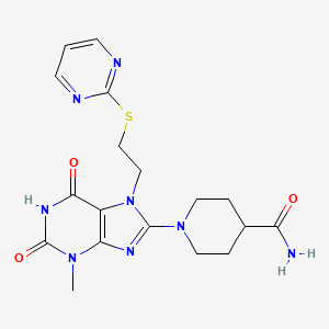 1-(3-methyl-2,6-dioxo-7-(2-(pyrimidin-2-ylthio)ethyl)-2,3,6,7-tetrahydro-1H-purin-8-yl)piperidine-4-carboxamide