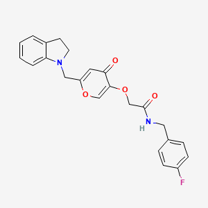 molecular formula C23H21FN2O4 B2730807 N-(4-fluorobenzyl)-2-((6-(indolin-1-ylmethyl)-4-oxo-4H-pyran-3-yl)oxy)acetamide CAS No. 898420-90-1
