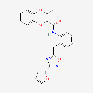 molecular formula C23H19N3O5 B2730817 N-(2-((3-(furan-2-yl)-1,2,4-oxadiazol-5-yl)methyl)phenyl)-3-methyl-2,3-dihydrobenzo[b][1,4]dioxine-2-carboxamide CAS No. 1797139-44-6