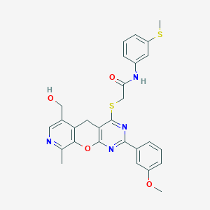 2-((6-(hydroxymethyl)-2-(3-methoxyphenyl)-9-methyl-5H-pyrido[4',3':5,6]pyrano[2,3-d]pyrimidin-4-yl)thio)-N-(3-(methylthio)phenyl)acetamide