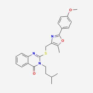 molecular formula C25H27N3O3S B2730827 3-isopentyl-2-(((2-(4-methoxyphenyl)-5-methyloxazol-4-yl)methyl)thio)quinazolin-4(3H)-one CAS No. 1114827-45-0