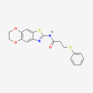 molecular formula C18H16N2O3S2 B2730829 N-(6,7-dihydro-[1,4]dioxino[2,3-f][1,3]benzothiazol-2-yl)-3-phenylsulfanylpropanamide CAS No. 892854-08-9