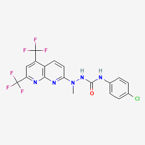 molecular formula C18H12ClF6N5O B2730832 2-[5,7-双(三氟甲基)[1,8]萘啉-2-基]-N-(4-氯苯基)-2-甲基-1-肼基甲酸胺 CAS No. 320417-46-7
