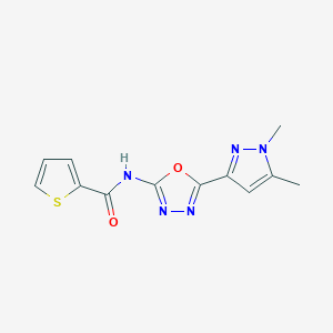 molecular formula C12H11N5O2S B2730836 N-(5-(1,5-dimethyl-1H-pyrazol-3-yl)-1,3,4-oxadiazol-2-yl)thiophene-2-carboxamide CAS No. 1171544-65-2