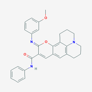 (11Z)-11-[(3-methoxyphenyl)imino]-N-phenyl-2,3,6,7-tetrahydro-1H,5H,11H-pyrano[2,3-f]pyrido[3,2,1-ij]quinoline-10-carboxamide