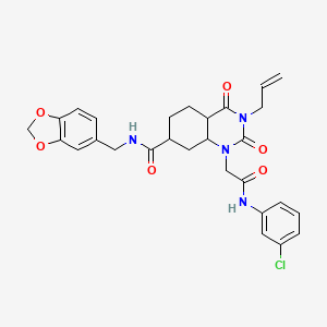 N-[(2H-1,3-benzodioxol-5-yl)methyl]-1-{[(3-chlorophenyl)carbamoyl]methyl}-2,4-dioxo-3-(prop-2-en-1-yl)-1,2,3,4-tetrahydroquinazoline-7-carboxamide