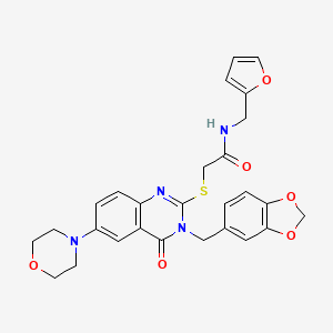 molecular formula C27H26N4O6S B2730897 2-[3-(1,3-benzodioxol-5-ylmethyl)-6-morpholin-4-yl-4-oxoquinazolin-2-yl]sulfanyl-N-(furan-2-ylmethyl)acetamide CAS No. 689772-49-4