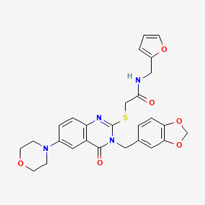 molecular formula C27H26N4O6S B2730897 2-[3-(1,3-苯并二噁英-5-基甲基)-6-吗啉-4-氧代喹唑啉-2-基]硫代-N-(呋喃-2-基甲基)乙酰胺 CAS No. 689772-49-4