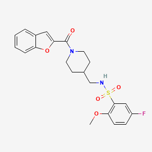 molecular formula C22H23FN2O5S B2730923 N-((1-(benzofuran-2-carbonyl)piperidin-4-yl)methyl)-5-fluoro-2-methoxybenzenesulfonamide CAS No. 1234972-33-8