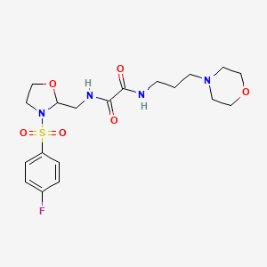 molecular formula C19H27FN4O6S B2730954 N1-((3-((4-fluorophenyl)sulfonyl)oxazolidin-2-yl)methyl)-N2-(3-morpholinopropyl)oxalamide CAS No. 874806-11-8