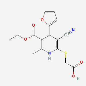 molecular formula C16H16N2O5S B2730988 2-{[3-Cyano-5-(ethoxycarbonyl)-4-(furan-2-yl)-6-methyl-1,4-dihydropyridin-2-yl]sulfanyl}acetic acid CAS No. 852389-14-1