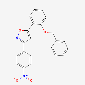 molecular formula C22H16N2O4 B2730997 3-(4-Nitrophenyl)-5-(2-phenylmethoxyphenyl)-1,2-oxazole CAS No. 92878-55-2