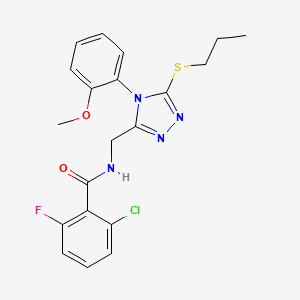 molecular formula C20H20ClFN4O2S B2731016 2-chloro-6-fluoro-N-[[4-(2-methoxyphenyl)-5-propylsulfanyl-1,2,4-triazol-3-yl]methyl]benzamide CAS No. 391933-21-4