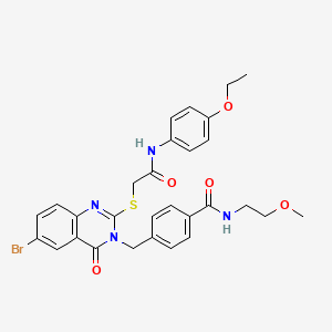 molecular formula C29H29BrN4O5S B2731032 4-((6-bromo-2-((2-((4-ethoxyphenyl)amino)-2-oxoethyl)thio)-4-oxoquinazolin-3(4H)-yl)methyl)-N-(2-methoxyethyl)benzamide CAS No. 422288-52-6