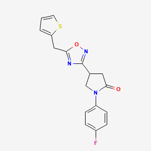 molecular formula C17H14FN3O2S B2731048 1-(4-Fluorophenyl)-4-(5-(thiophen-2-ylmethyl)-1,2,4-oxadiazol-3-yl)pyrrolidin-2-one CAS No. 1170953-62-4