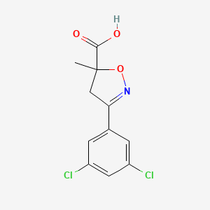 molecular formula C11H9Cl2NO3 B2731050 3-(3,5-Dichlorophenyl)-5-methyl-4,5-dihydro-1,2-oxazole-5-carboxylic acid CAS No. 1401093-84-2
