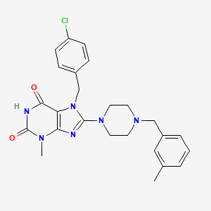 molecular formula C25H27ClN6O2 B2731052 7-(4-氯苯甲基)-3-甲基-8-(4-(3-甲基苯甲基)哌嗪-1-基)-1H-嘌呤-2,6(3H,7H)-二酮 CAS No. 898409-31-9