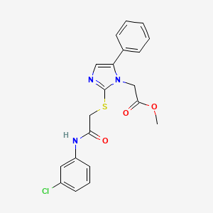 molecular formula C20H18ClN3O3S B2731059 methyl 2-(2-((2-((3-chlorophenyl)amino)-2-oxoethyl)thio)-5-phenyl-1H-imidazol-1-yl)acetate CAS No. 1207021-73-5